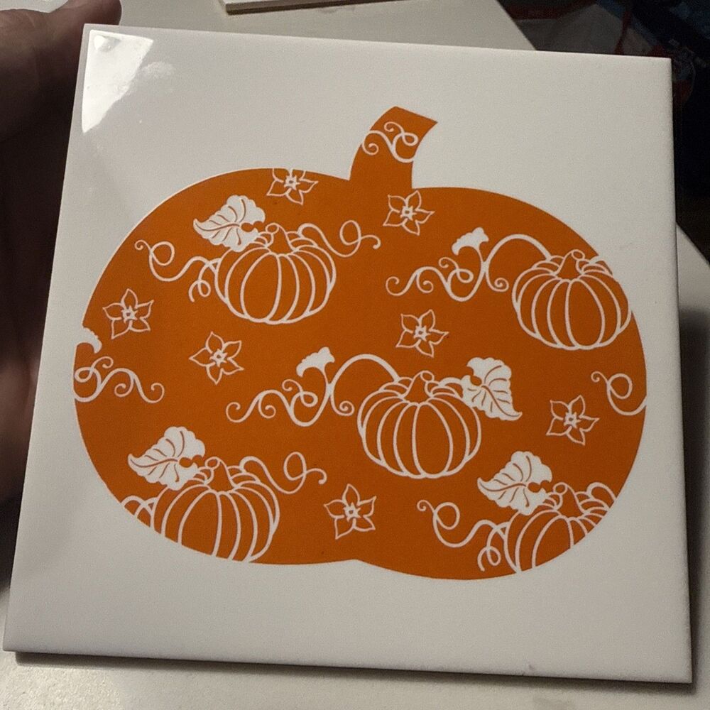 Temp-Tations by Tara Glass Square Trivet 6 X 6 Inches Halloween Pumpkin